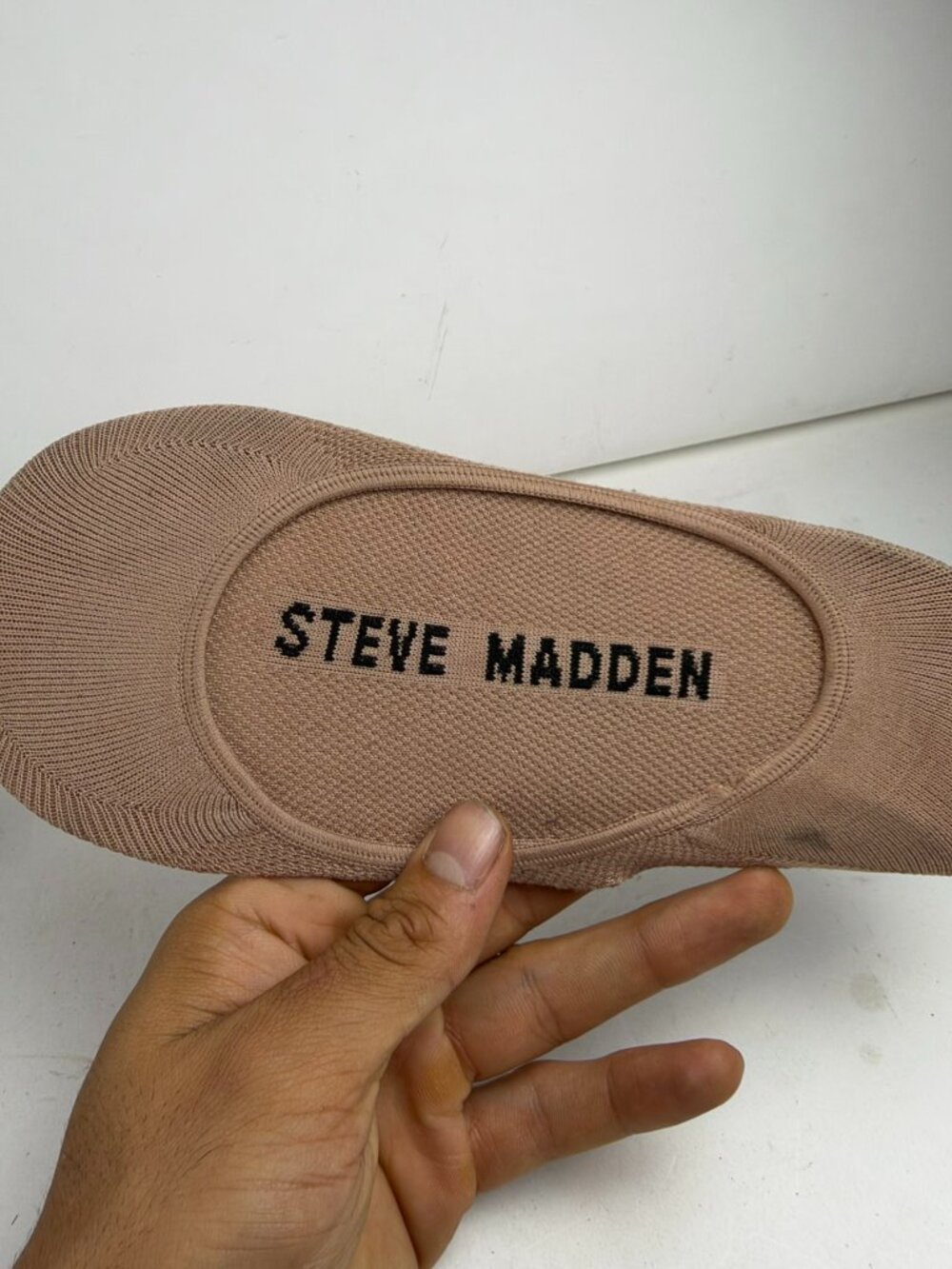 Steve Madden Show Liner Flat Sock Tan Nude 7.5" New W/ Defect Stain